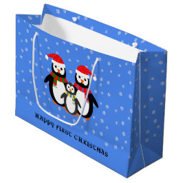 青いペンギンのファーストクリスマス オーダーメイド ラージペーパーバッグ