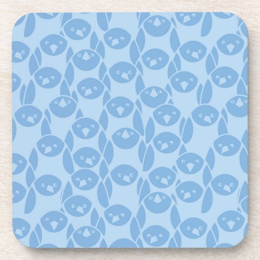 青いペンギンパターン背景 コースター (正面)
