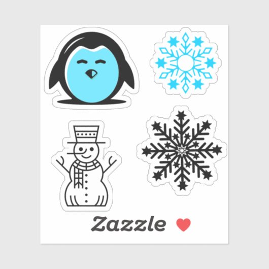 青いペンギン 雪だるま 雪の結晶 クリスマス セット シール (シート)