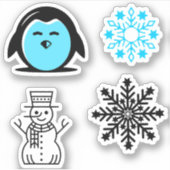 青いペンギン 雪だるま 雪の結晶 クリスマス セット シール (正面)