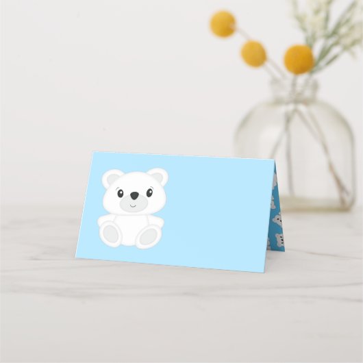 青いホッキョクグマの赤ちゃんシャワー プレイスカード (正面)