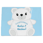 青いホッキョクグマの赤ちゃんシャワー ラージペーパーバッグ (正面)