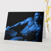 青いホットガイ挨拶カードの男の子 カード (黄色い花)