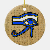 青いホルスの目と古代エジプトの象形文字のフリースケット セラミックオーナメント (裏面)