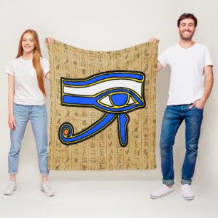 青いホルスの目と古代エジプトの象形文字のフリースケット フリースブランケット