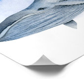 青いホワイトウォーターカラーバレーンハンプバッククジラ ポスター (角)