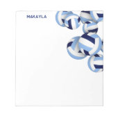 青いホワイトバレーボールのアクセント名前をカスタムする ノートパッド (正面)