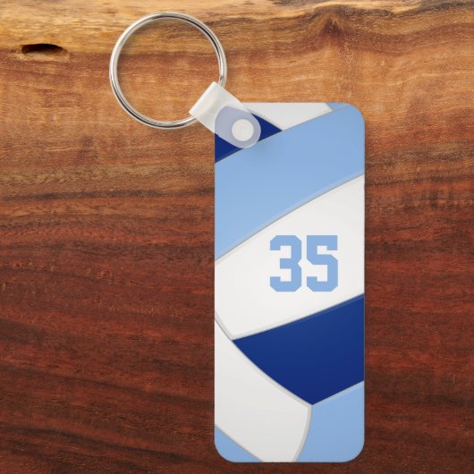 青いホワイトバレーボールチームの色の子供の名前 キーホルダー (正面)