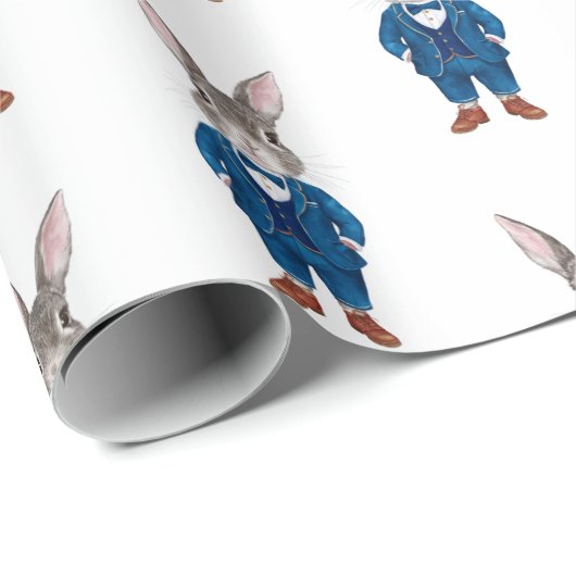 青いボウタイとスーツのパーティーのダッパー・バニー ラッピングペーパー (ロールコーナー)