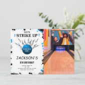 青いボウリングの写真招待状 招待状 (スタンド正面)