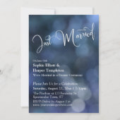 青いボケ光と"Just Married"タイポグラフィ 招待状 (正面)