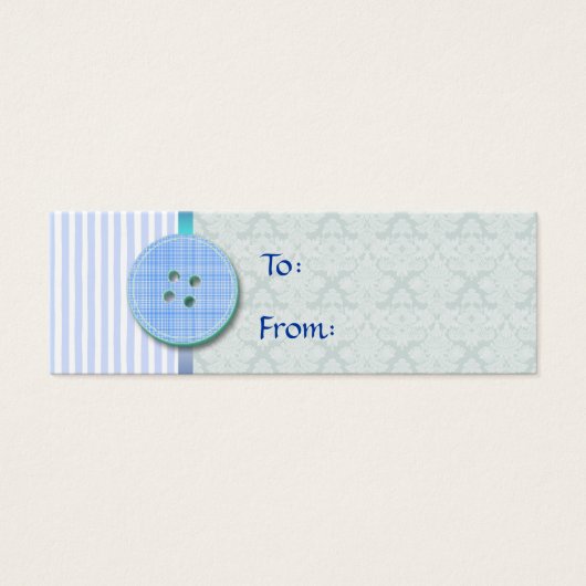 青いボタンとストライプギフトラベル (正面)