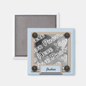 青いボタンとブラケット磁石 マグネット (正面/裏面)