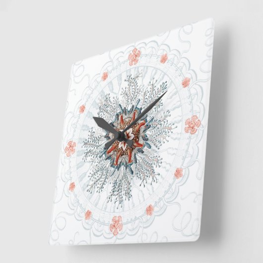 青いボタンクラゲと海の星ウォールクロック スクエア壁時計 (傾斜)