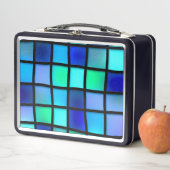 青いボックスパターン メタルランチボックス (インサイチュ)