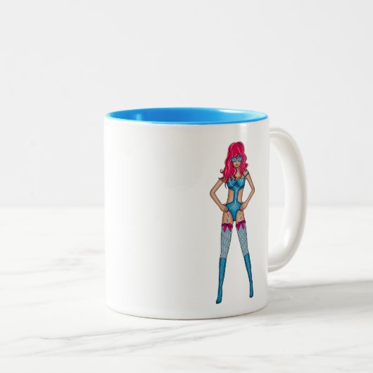 青いボディスーツのかわいい赤毛のオタクのsuperwoman ツートーンマグカップ (正面右)