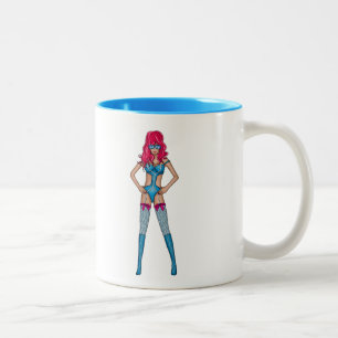 青いボディスーツのかわいい赤毛のオタクのsuperwoman ツートーンマグカップ