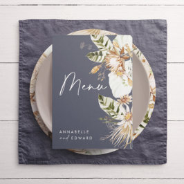 青いボヘミアのモダンエレガント植物の葉 メニュー