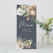 青いボヘミアのモダンエレガント植物の葉 メニュー (スタンド正面)