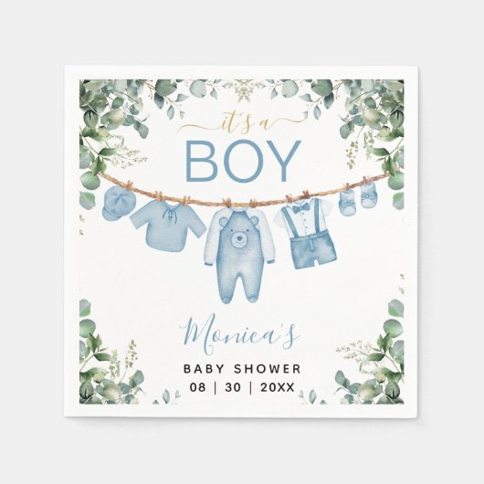 青いボホの服に緑の赤ちゃんシャワー スタンダードカクテルナプキン (正面)