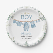 青いボホの服に緑の赤ちゃんシャワー ペーパープレート (正面)