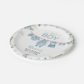 青いボホの服に緑の赤ちゃんシャワー ペーパープレート (アングル)