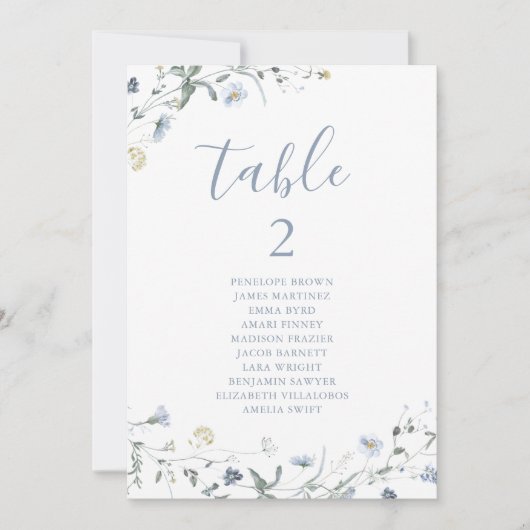 青いボホワイルドフラワーテーブル番号座席表 招待状 (正面)