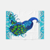 青いボーダー毛布を持つ孔雀 フリースブランケット (正面(横))