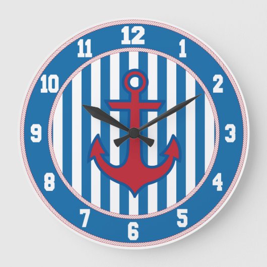 青いボーダー航海のないかりの時計 ラージ壁時計 (正面)