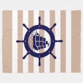 青いボートホイストライプール付きタンと白航海のの フリースブランケット (正面(横))