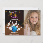 青いボーリング誕生日招待状と写真 招待状 (正面)