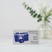 青いポップアートのカメラ 名刺 (スタンド正面)