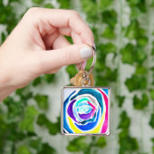 青いポップアートのバラ水彩画 キーホルダー (手)