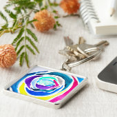 青いポップアートのバラ水彩画 キーホルダー (側面)