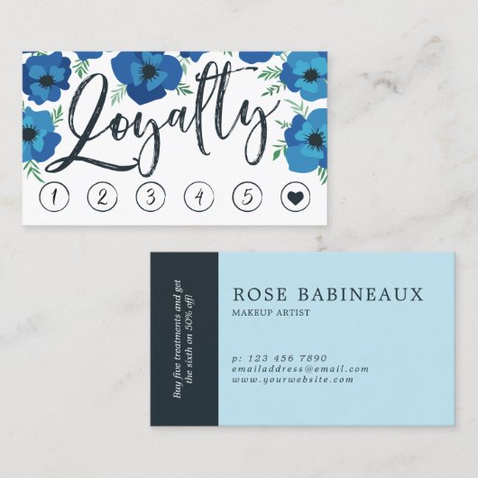 青いポピーとブラシスクリプトロイヤリティパンチカード ロイヤリティカード (正面/裏面)