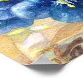 青いポピーの水彩閉じるU ポスター (角)