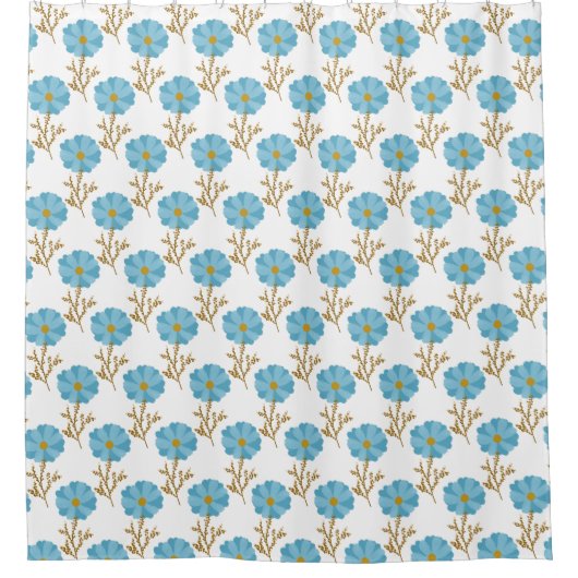 青いポピーの花を白に シャワーカーテン (正面)