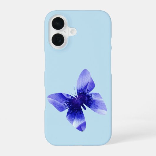 青いポピーの蝶々,   iPhone 16ケース (裏面)