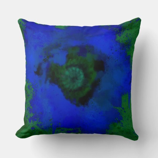 青いポピー絵を描の花の緑の背景 クッション (正面)