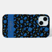 青いポピー花 黒の植物学模様 Case-Mate iPhoneケース (裏面 (横))