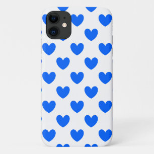 青いポルカハートオンホワイト iPhone 11 ケース