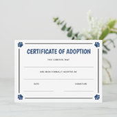 青いポープリントフレームペットの養子縁組の証明書 (スタンド正面)