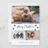 青いポープリント3フォトコラージュMeowy Christmas Pet シーズンカード (正面)