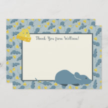 青いマウスおよびチーズフラットパネルのサンキューカード