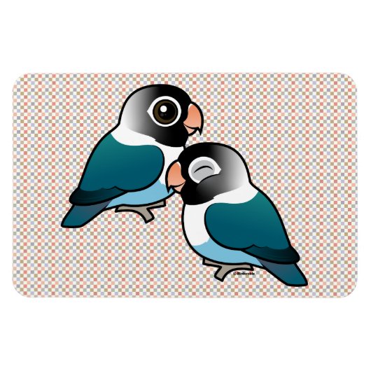 青いマスク付きラブバード愛らしいペア マグネット (横)