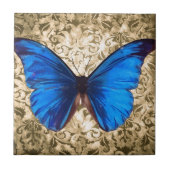 青いマダラチョウのダマスク織のヴィンテージの芸術 タイル (正面)