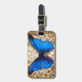 青いマダラチョウのダマスク織のヴィンテージの芸術 ラゲッジタグ (正面縦)