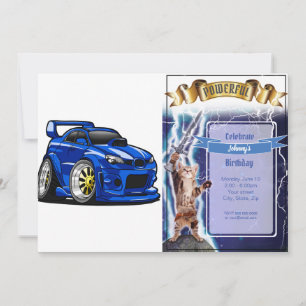 青いマッスルカーのスピード漫画 - 背景色を選んで 招待状