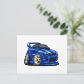 青いマッスルカーの速度の漫画 – バックカラーを選択 ポストカード (スタンド正面)