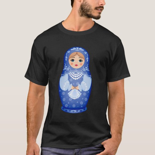 青いマトリロシアのョシカの巣人形 Tシャツ (正面)